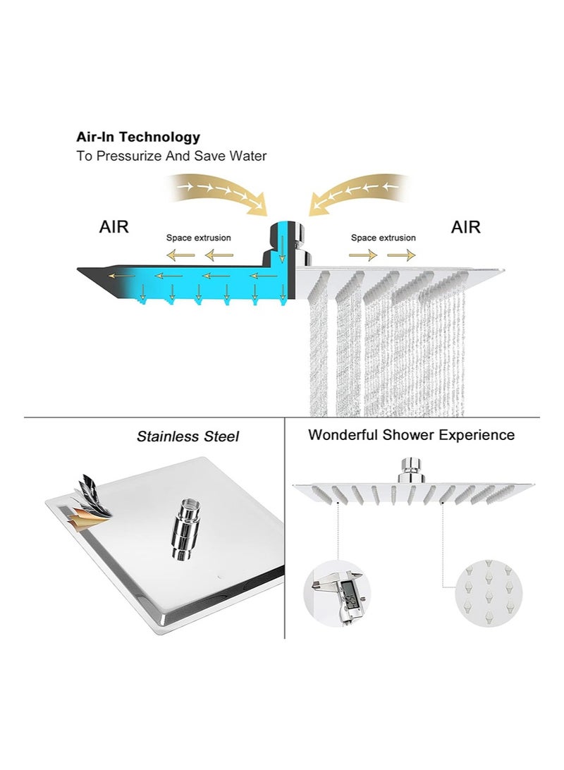 HaLunhi 12 Inch Rain Shower Head，High Flow Large Rainfall Shower Heads Made of Stainless Steel，Waterfall Bathroom Square Showerhead，Ceiling or Wall Mount （Silver） - Image 4